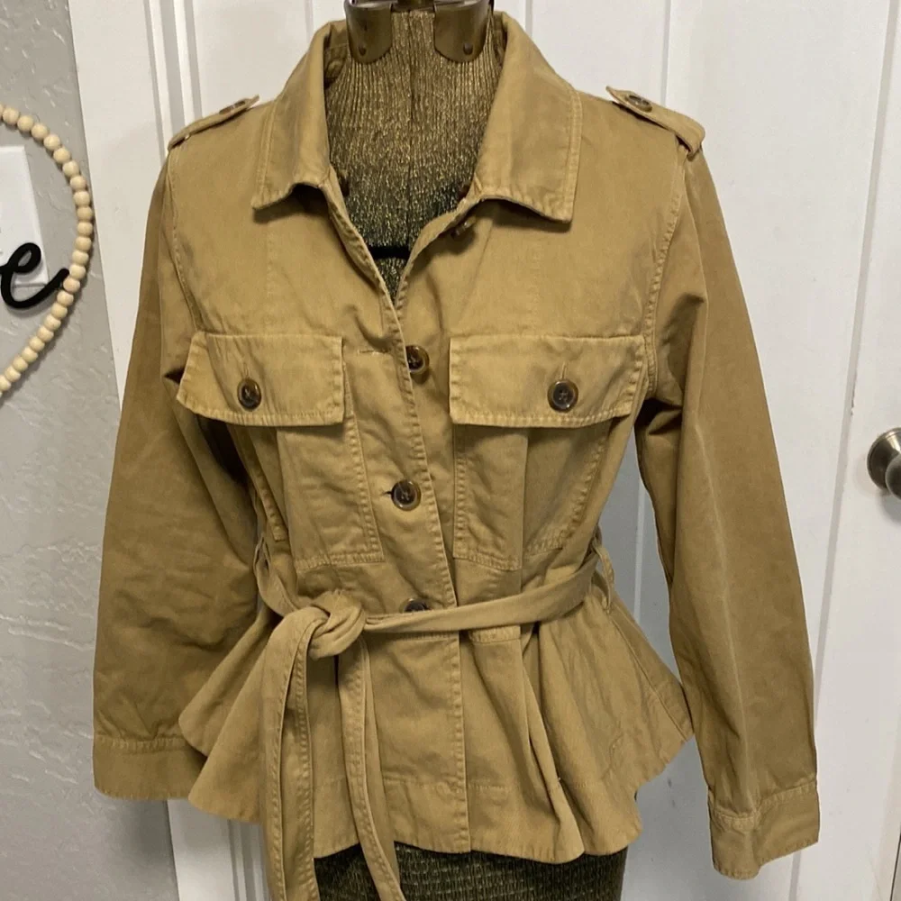 J.CREW COTTON UTILIY JACKET BELTED SIZE SMALL TAN